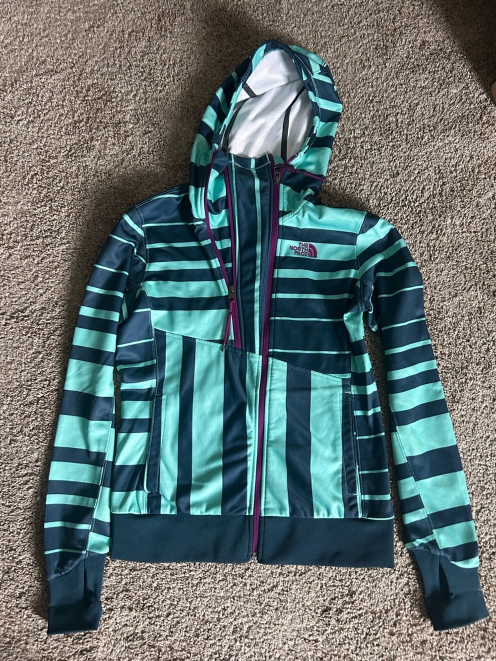 The North Face Women's Teal & Navy Striped Hooded Sweatshirt